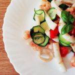Secondi piatti a base di pesce: totano e gamberetti con zucchine e pomodori al basilico!