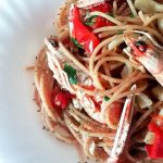 Primi piatti a base di pesce: spaghetti integrali con scampi, seppioline, gamberetti e totano!