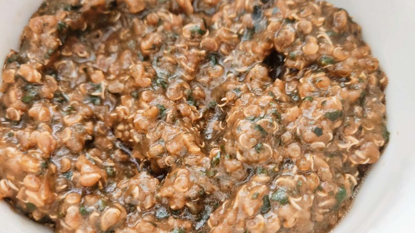 Quinoa con crema di lenticchie e bietole rosse