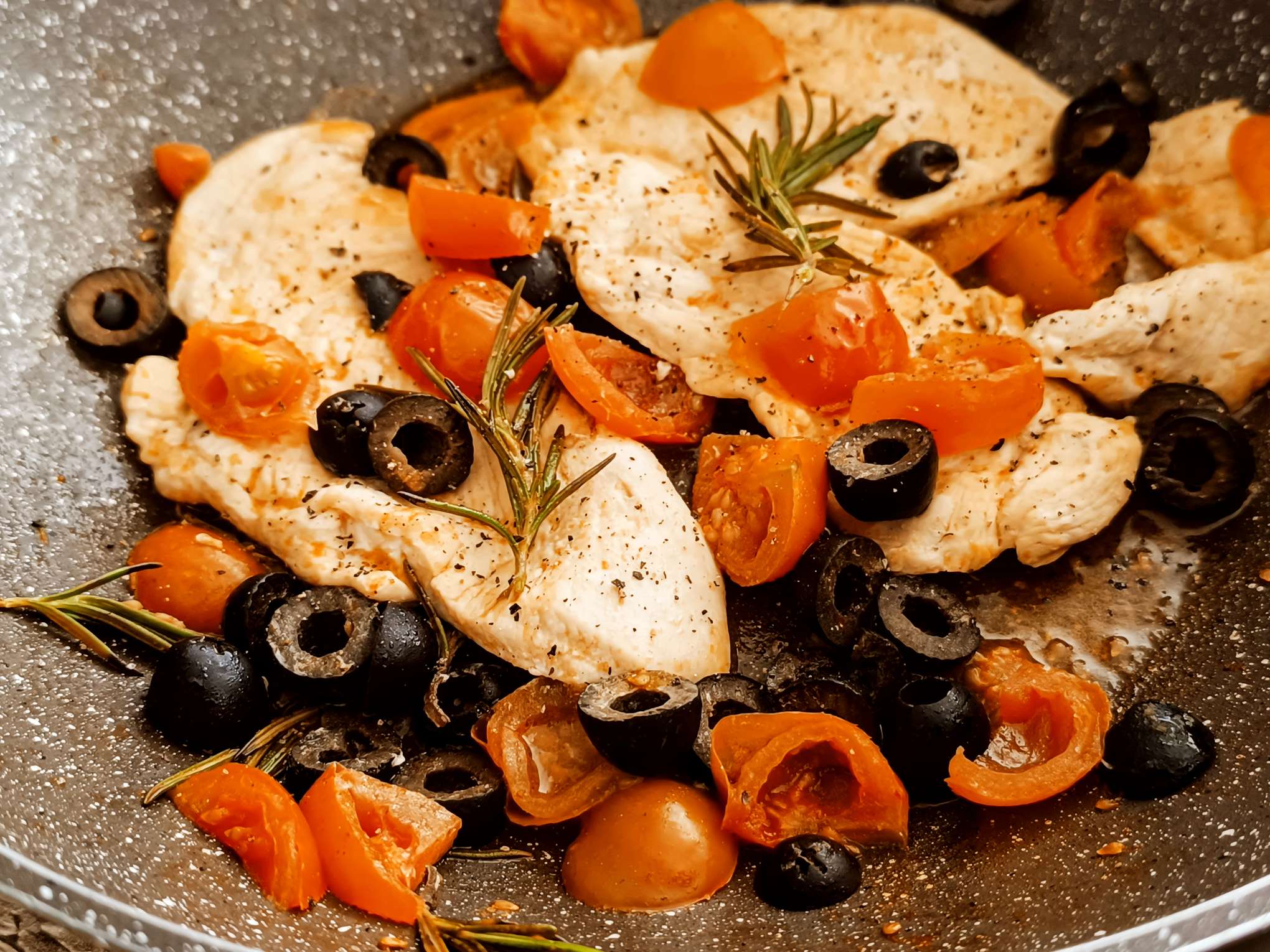 Petto di pollo con olive e pomodorini