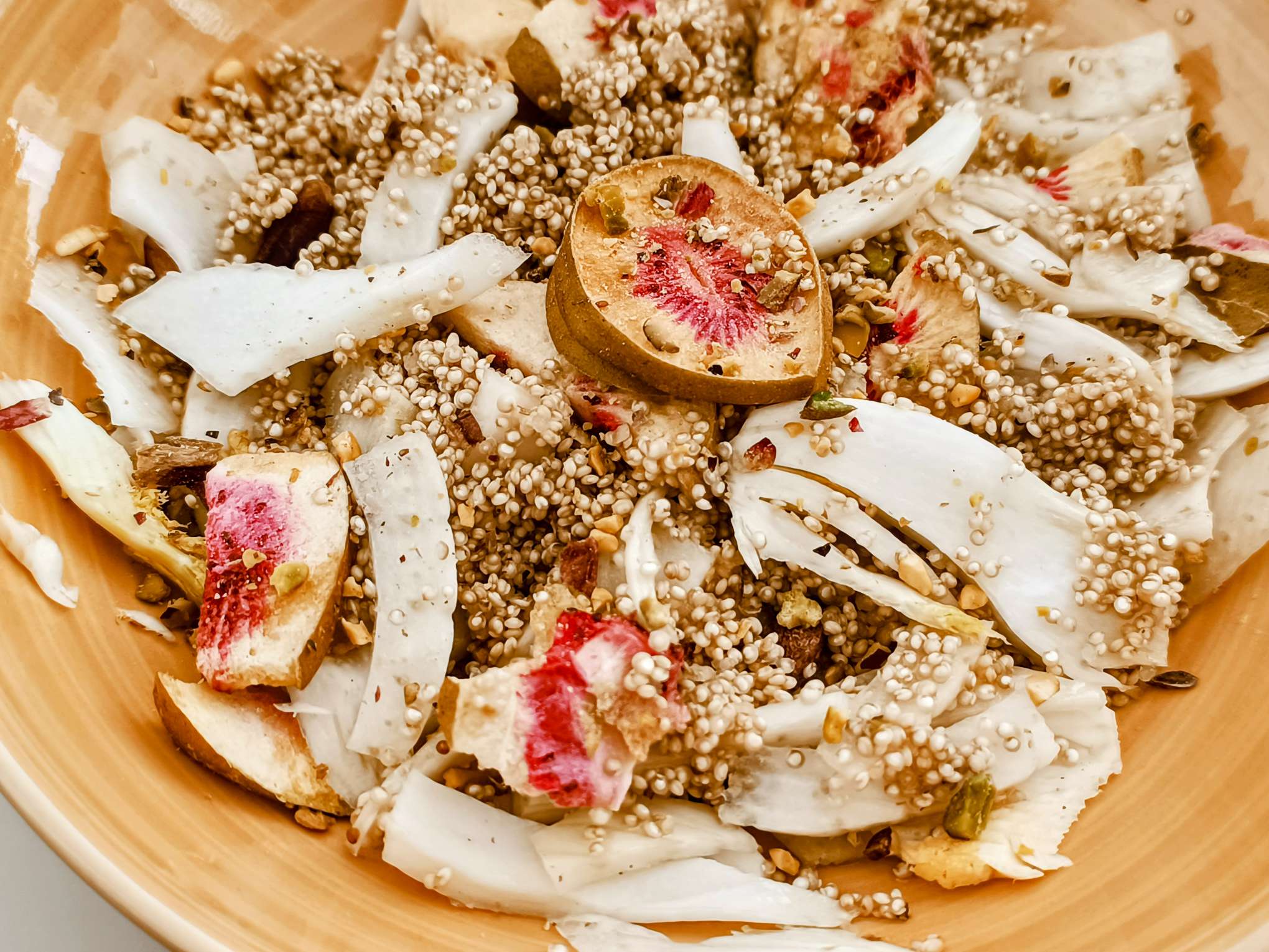 Insalata di quinoa con kiwi pistacchi e finocchi